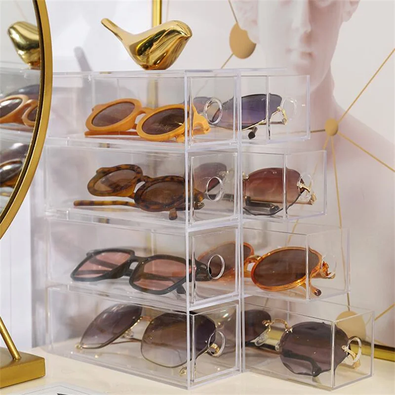 MyGift Organizador de lentes de sol de madera blanca de lujo, caja de  exhibición de gafas, estuche de almacenamiento de 2 capas con tapa de  vidrio y