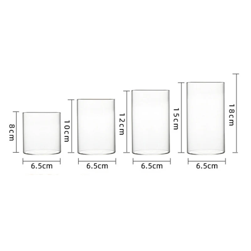 6.5x6/8/10/15/18cm Glass Flower Vase For Wedding Centerpieces Cylinder Vase Hurricane Glass Candle Holders For Tealight Party 6