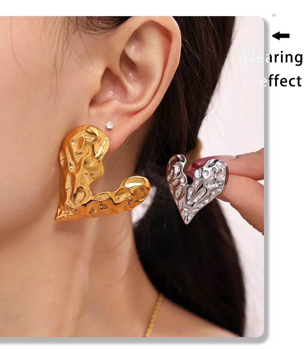 Einzigartige Herz Anhänger Damen Lange Halskette Ohrringe Set Edelstahl Kette Mode Charme Schmuck Großhandel – Detail 6