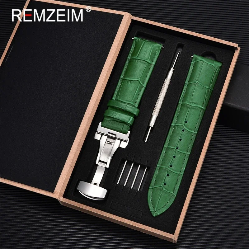 Premium Genuine Leather Watch Bands - Elegant Pink, White, Green, Blue
