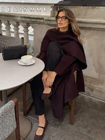 Women Oversize Loose Double Button Lapel Overcoat Fashion Black Woolen Long Coat With Belt Autumn New Street Female Outerwear 1
