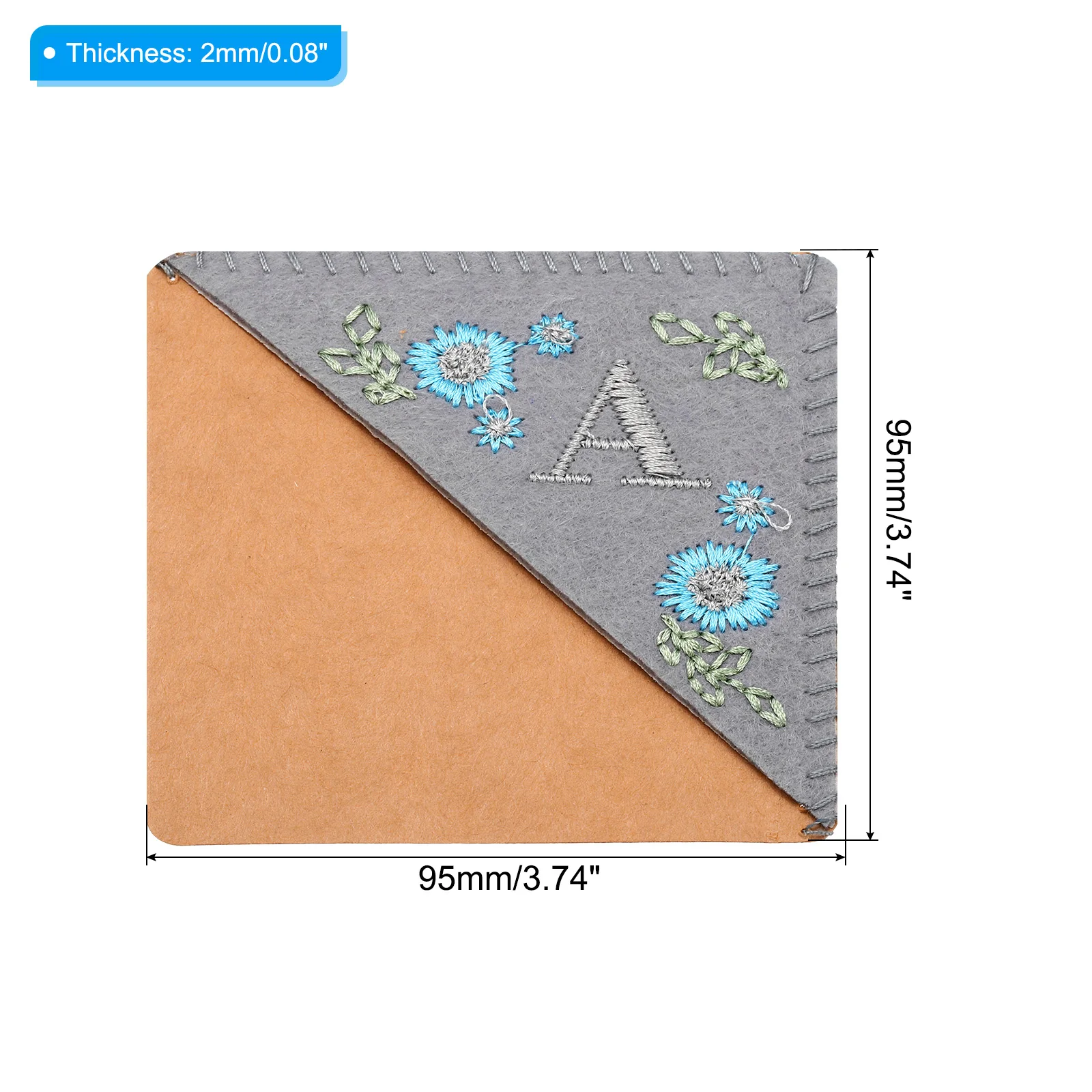 Personalized Embroidered Corner Bookmark Cute Flower Felt Stitched Triangle Book Mark Page Marker for Book Lovers Teachers Grey