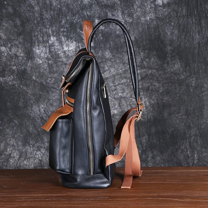 Leather Men's Shoulder BaottopLayer Cowhide Travel Backpack Fashion Trend Schoolbag Personality Niche Computer Bag Student Bag