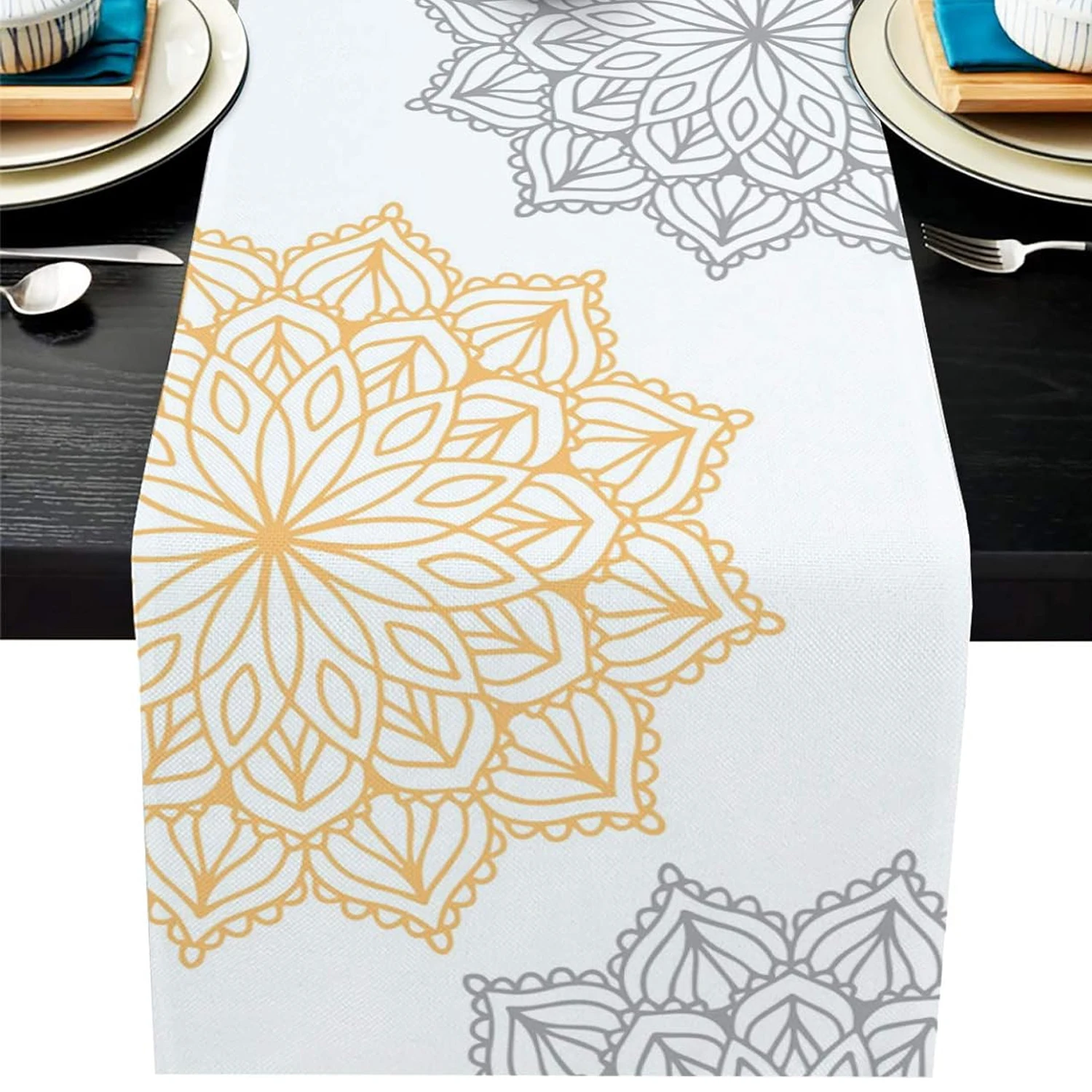 

Retro Mandala Table Runner Abstract Dahlia Flower Printed Table Runners for Wedding Banquet Party Decor Dining Room Decoration