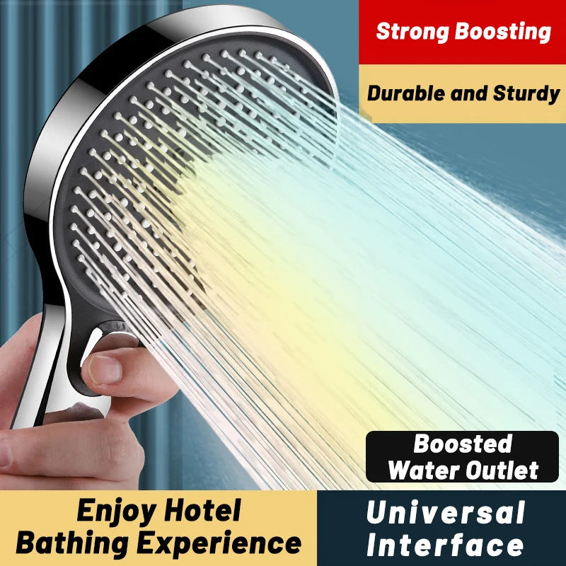 Shower Head 3 Modes Adjustable Large Panel High Pressure Pushbutton Shifter ABS Material Silicone Texture Bathroom