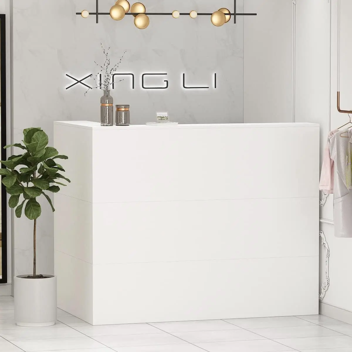 Aiegle Reception Desk With Counter Drawers & Storage Shelves, L-Shaped Reception Counter Table For Salon Room