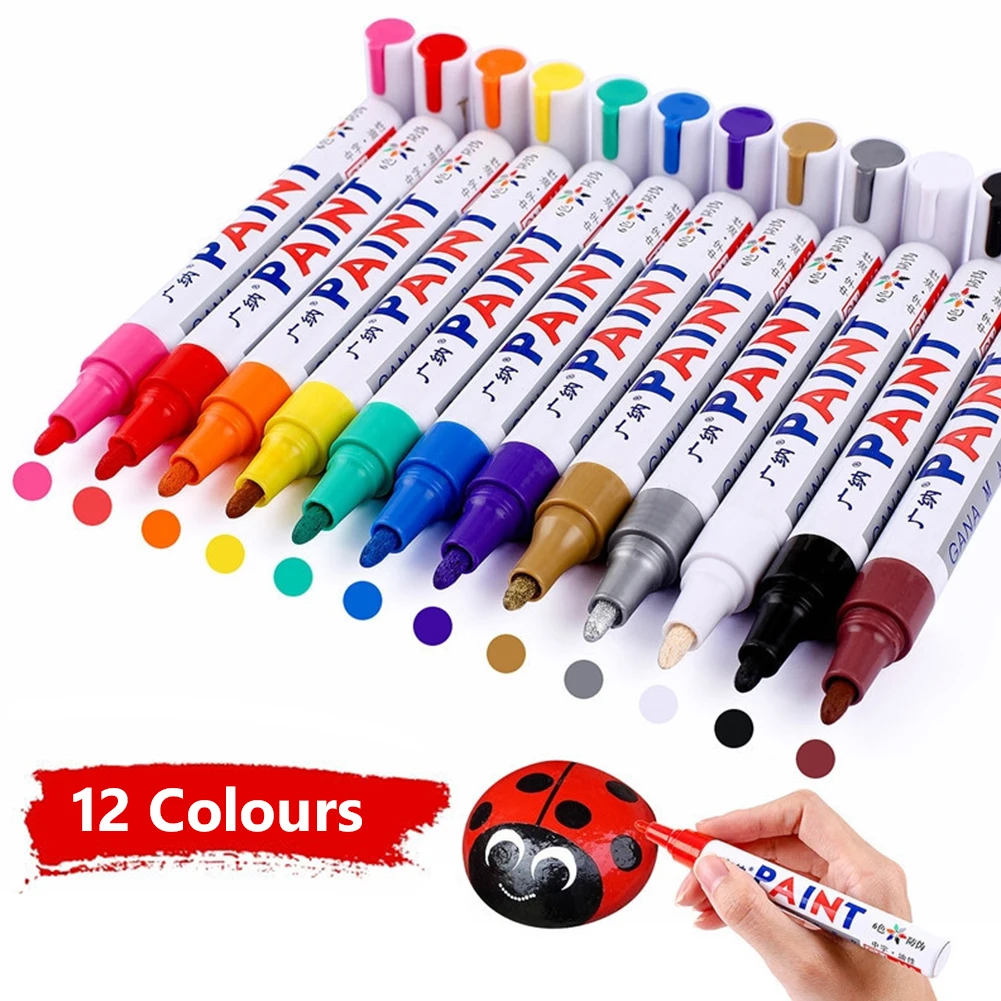 12pcs waterproof color markers durable white markers pneumatic