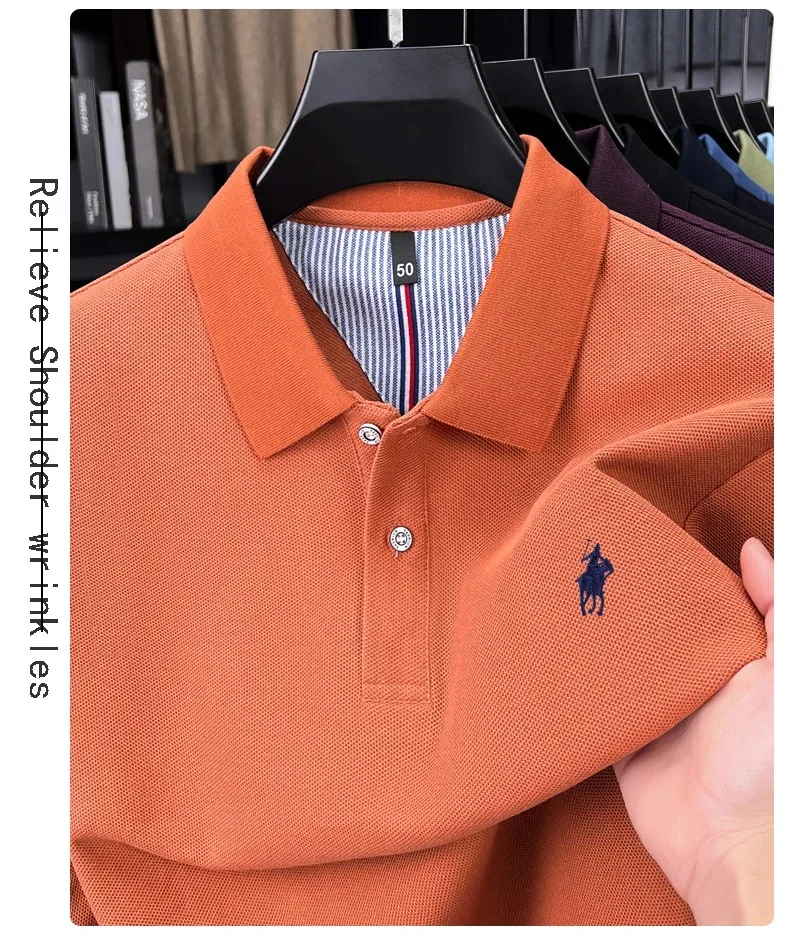 100% reine Baumwolle Luxus Herren Langarm-Poloshirt Designer-Marke Paul mit Pony-Stickerei Weicher Komfort Frühling Herbst Casual T-Shirt – Detail 32