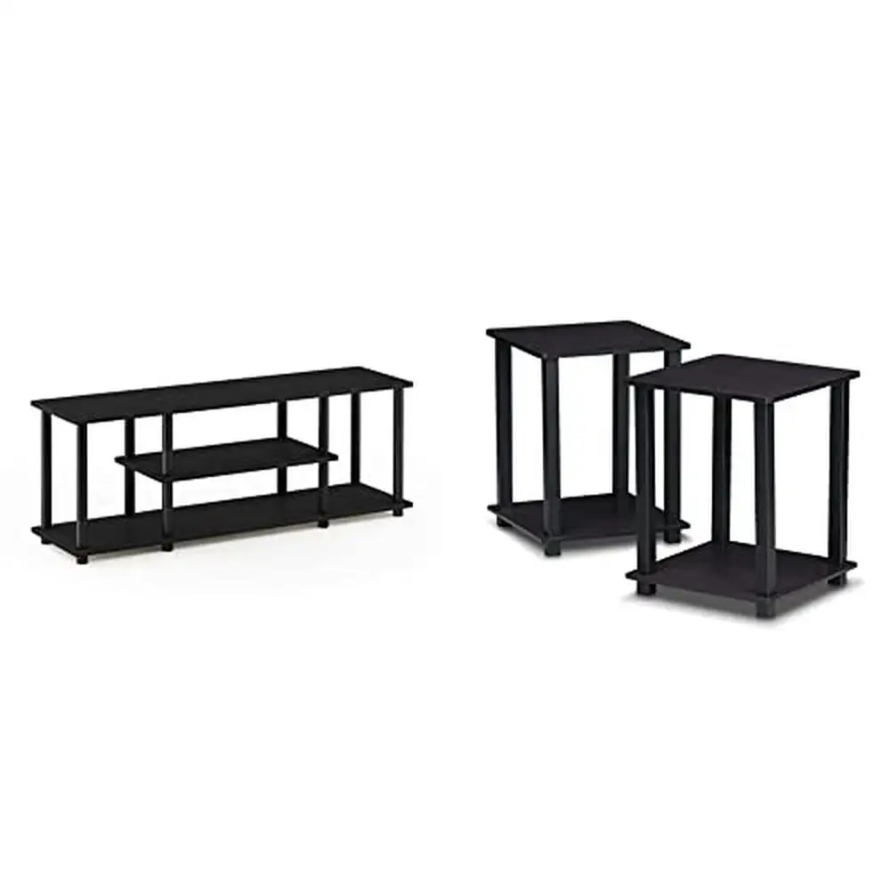

3-Tier TV Stand and End Tables Set Holds up to 50" TVs Durable Easy Assembly Modern Living Room Furniture Kit