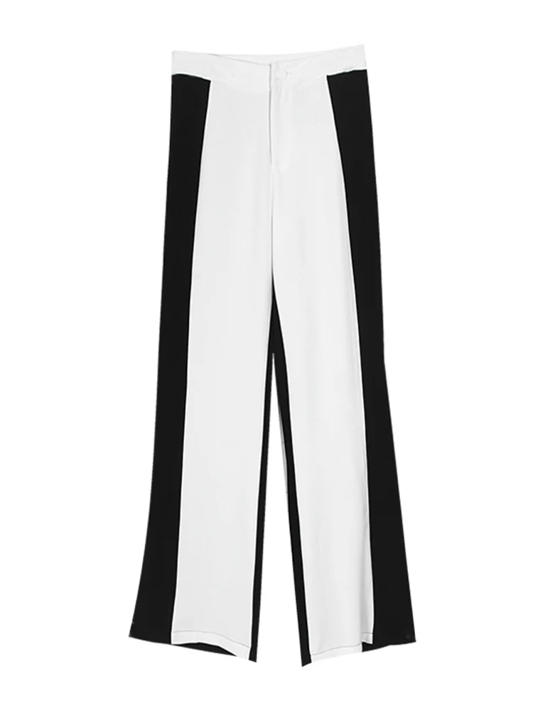 corduroy pants IEQJ High Waist Chiffon Wide Leg Pants Women's Summer 2022 New Black White Stitching Design Straigh Trousers Fashion 3W1196 low rise jeans