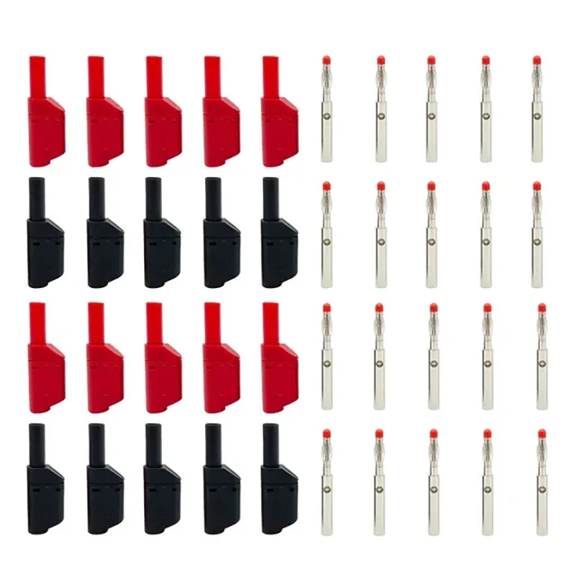 20PCS/ 4mm Male Retractable Sheath Stackable Banana Plug Shrouded Fully Insulated Safety Wire Solder Connector Black Red 1