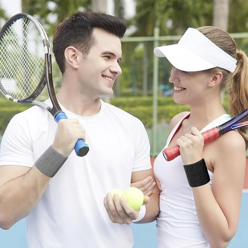 New Hot 1Pairs 2Pcs Set Breathable Cotton Wrist Sweatbands Sweat Absorbent Wristbands for Tennis Football Basketball Running Gym view 2