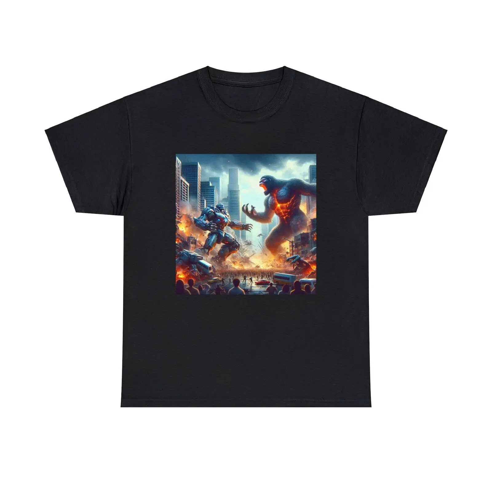 Футболка для взрослых, массивный робот против Primal Ape, Боевая уличная одежда с длинным или коротким рукавом
