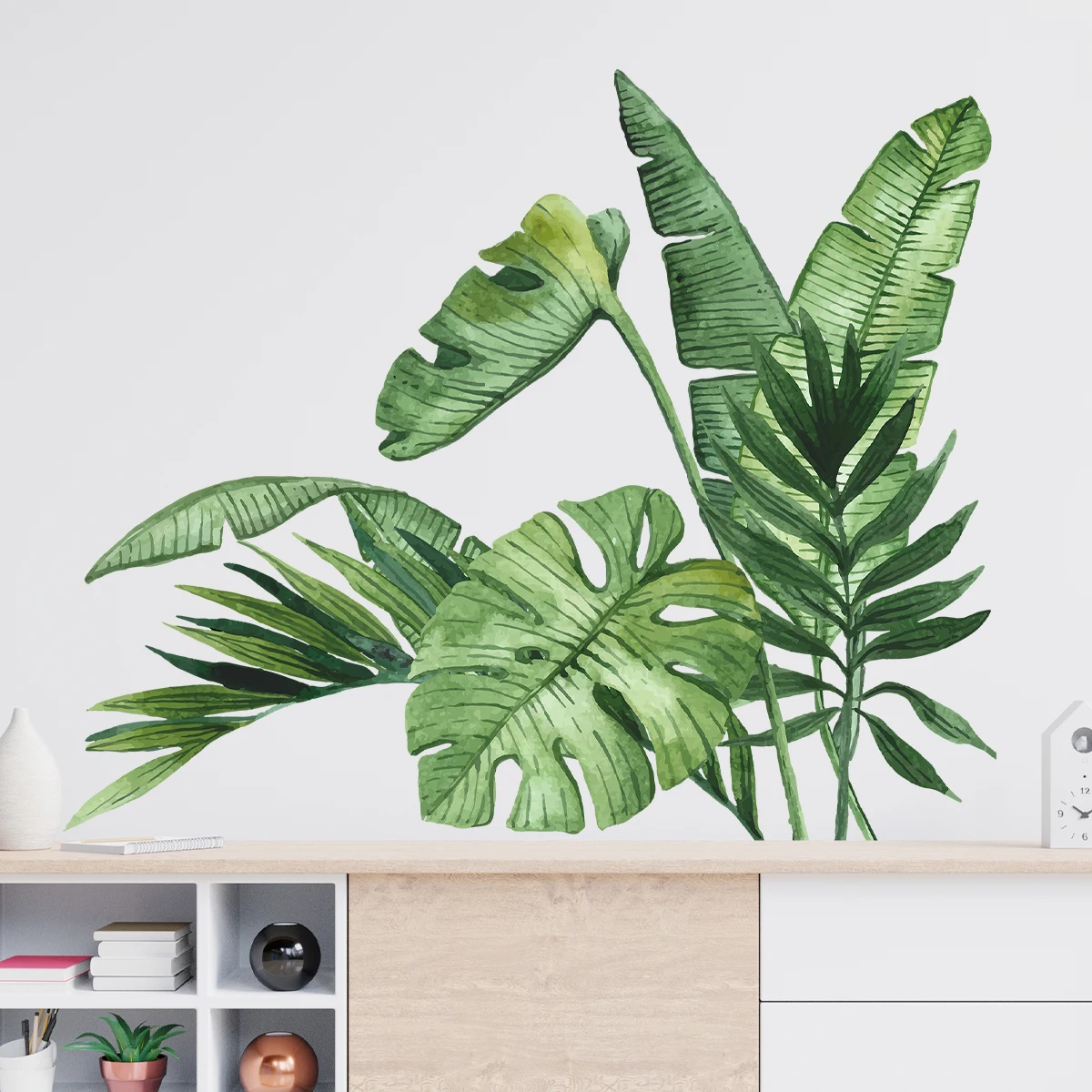 Wall Stickers Realistic Tropical Green Turtle Back Leaf Wall Stickers for Living Room Bedroom Bathroom Decoration Wall Decals
