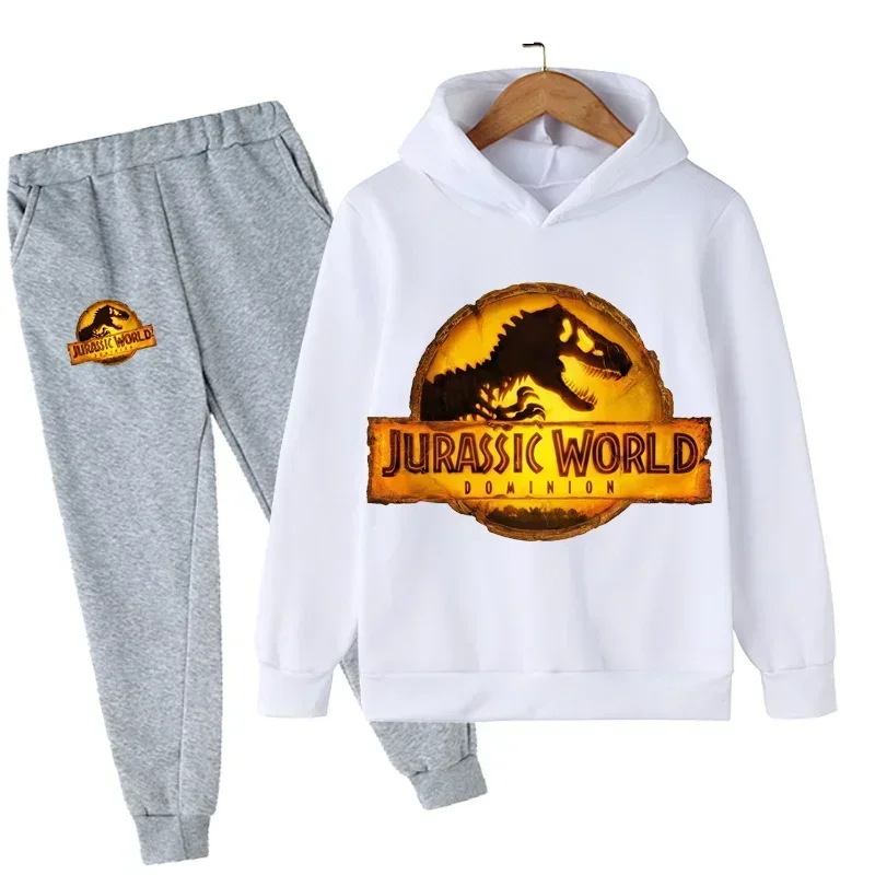 thumbnail image 1 of Conjunto de 2 piezas de sudadera y pantalón con estampado de dibujos animados de dinosaurios de Jurassic World para niños y niñas, moda de otoño y primavera, 1 of 5