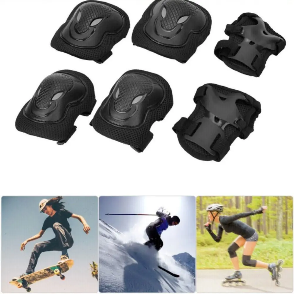 

Security Protected Elbow Wrist Knee Pads Black Sports Protective Gear Set Durable Skate Roller Guard Women Men Adult