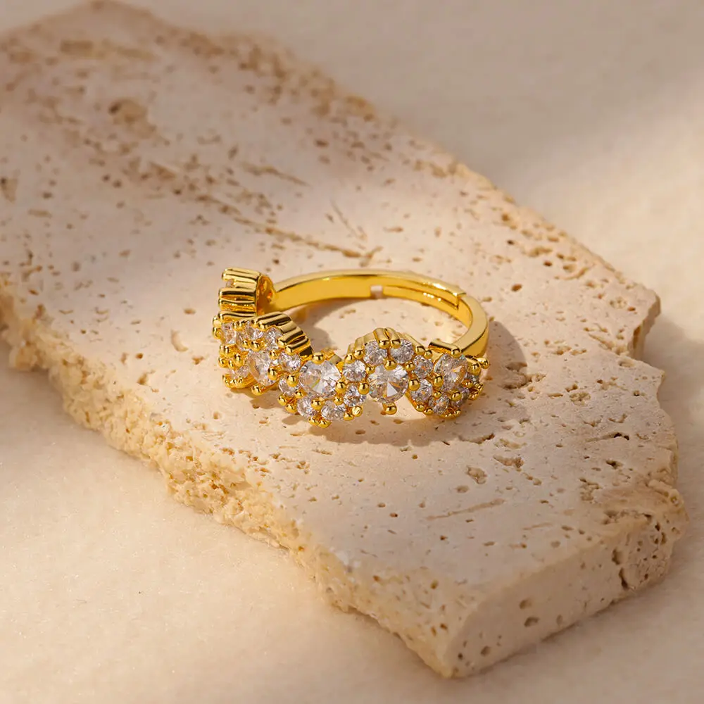 Zircon Irregular Round Control Ring Women In Stainless Steel