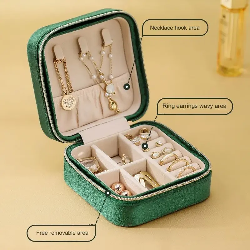 Girl's Velvet Jewelry Storage Box, Double Jewelry Storage, Travel Portable Jewelry Box