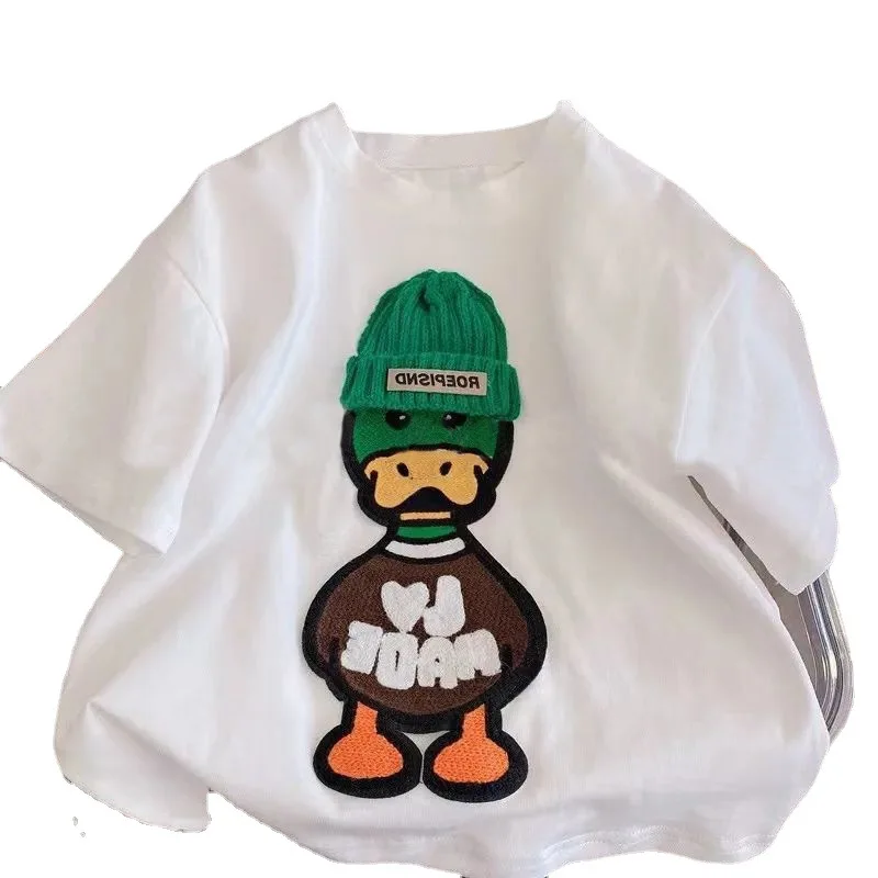Arrival Popular Embroidered Duck Casual Korean Short Sleeved Casual Tshirt Suit 1-7Year Childrens Summer Boys Girls Tee Roupas 2