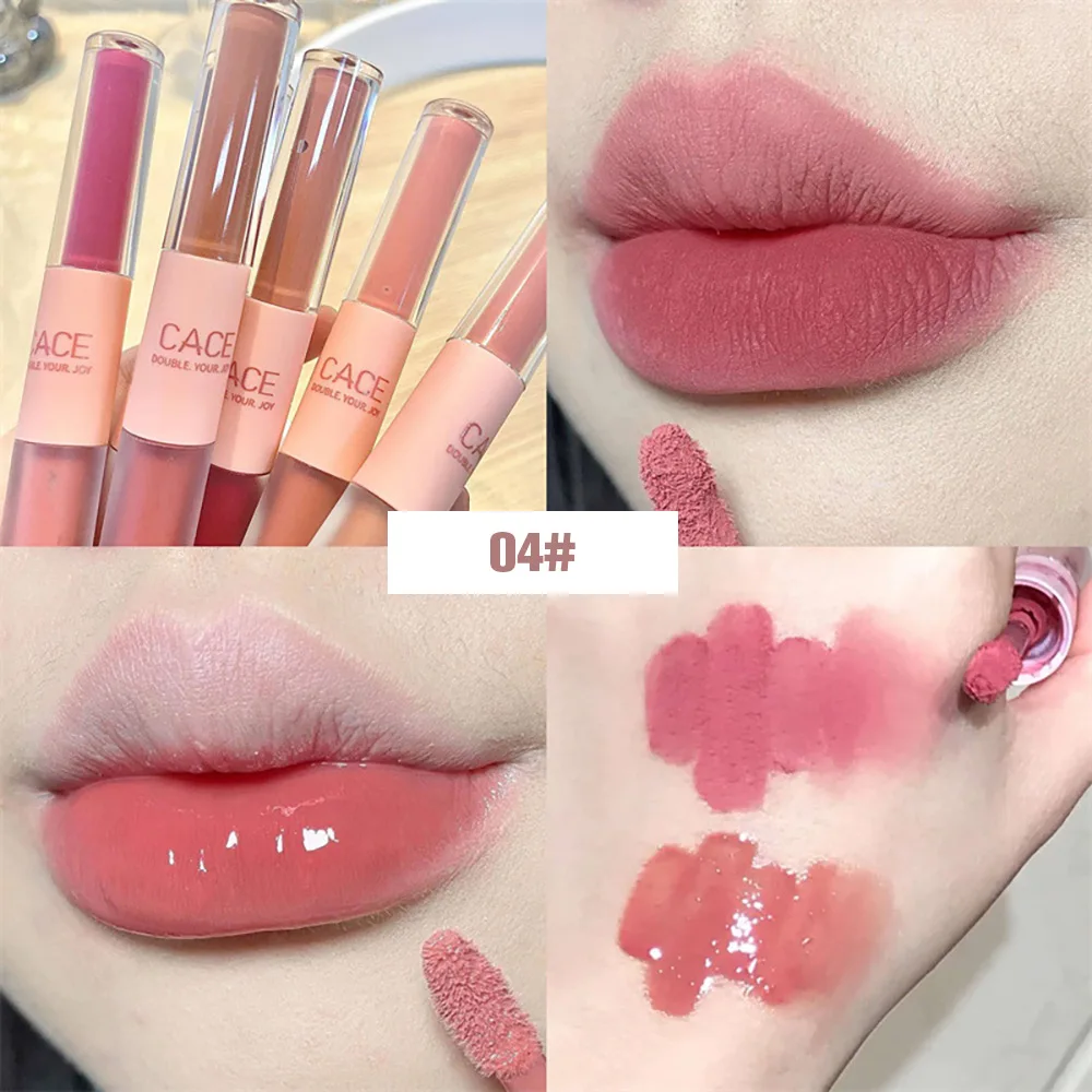 CACE Fun Double-ended Lip Glaze Low Saturation Matte Lip Mud Translucent Moist Easy to Color Mirror Lipstick 3