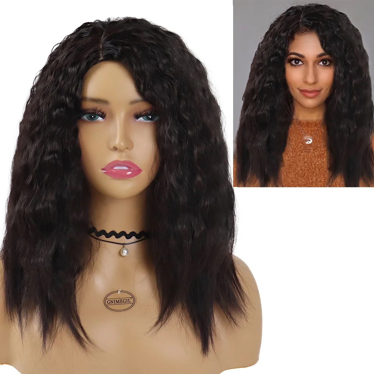 

GNIMEGIL Dark Brown Synthetic Wig Long Wave Hair Wig for Black Women Natural Fluffy Wig Daily Costume Carnival Party Regular Wig
