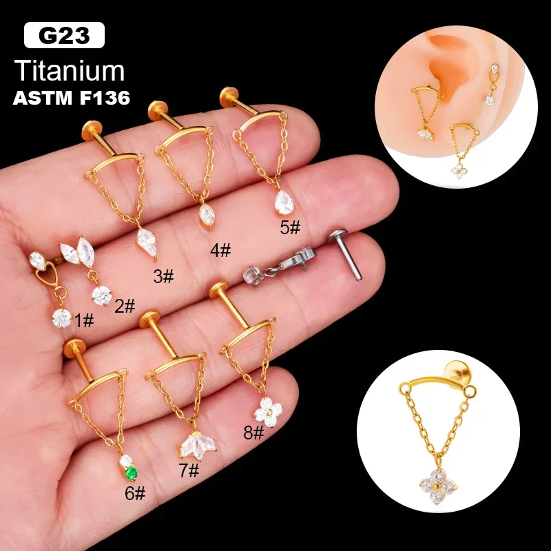 

1PCS G23 Titanium Internal Thread Labret Lip Cartilage Piercing CZ Tragus Earrings for Women Body Piercing Jewelry