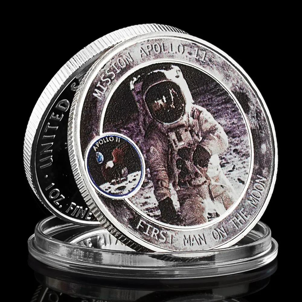Mission Apollo-11 Moon Landing Souvenir Coin First Man On The Moon Pattern Challenge Coin Moneta Commemorativa Placcata Argento Usa
