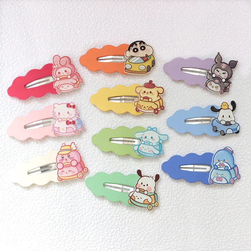 

Sanrio Hairpin Kuromi Hello Kitty Pachacco Cartoon Cute Sweet Girl Heart Small Fresh Color Hairpin Kawaii Girl Bangs Side Clip