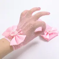 Short Children's Wedding Gloves Bow Knot Thin Lace Mesh Gloves Etiquette Dress Gloves Holiday Princess Birthday Party Gloves 2
