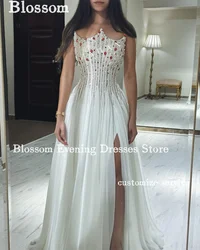 Beaded Crystal Sequins Sleeveless Prom Dresses A-line Evening Dresses 2024 Luxury Formal Occasion Party Gown Wedding