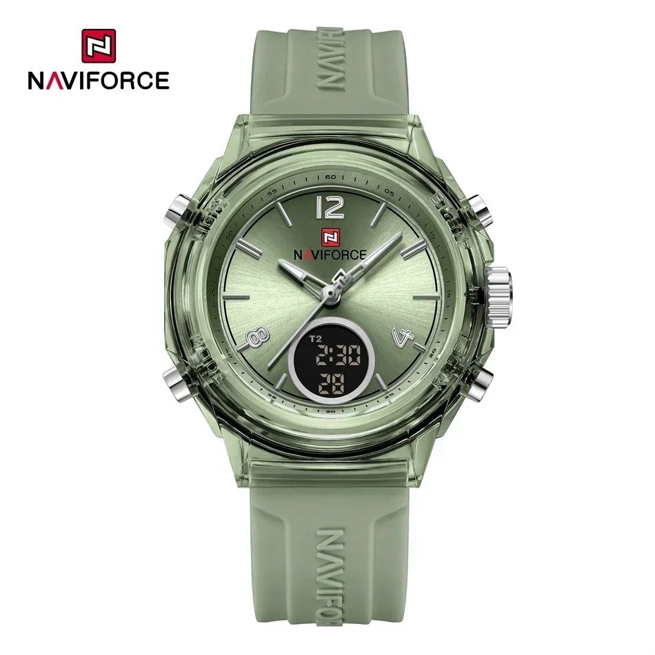NAVIFORCE Stylish Women's Dual Display Luminous Quartz Watch with Silicone Band