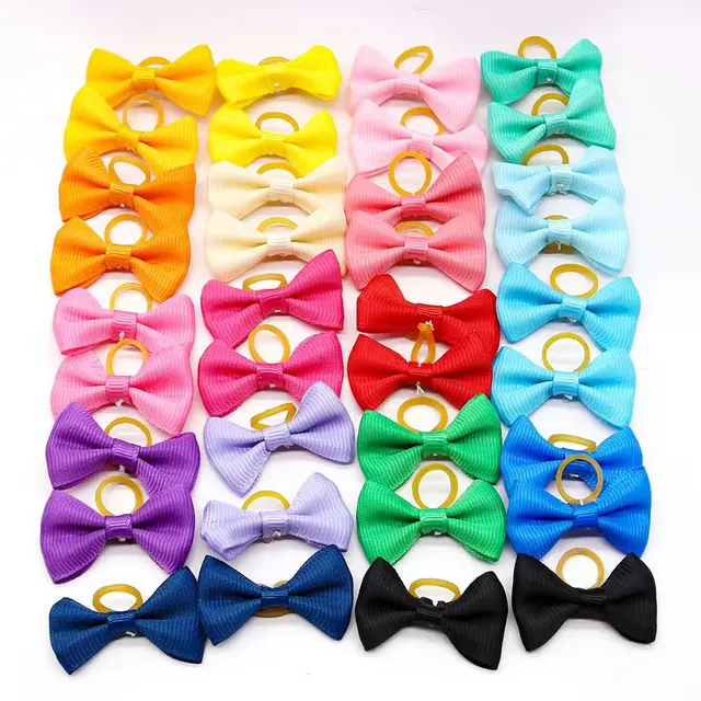 100Pcs Puppy Bow Handmade Movable Pet Dog Grooming Hair Accessories Dog Bows With Rubber Band For Small Dog Cat Pet Products 6