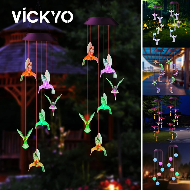 

VICKYO Color Changing Solar Wind Chime Crystal Ball Hummingbird Wind Chime Lamp Waterproof Outdoor For Courtyard Garden Decor