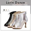 DKZSYIM Women Latin Dance Shoes Rhinestone Ballroom Party Lace-Up Tango/Salsa Dancing Shoes High Heels 6-10CM Soft Suede Sole 5