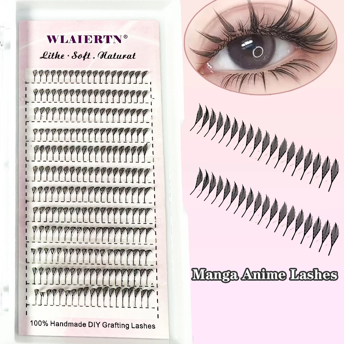 New 0.07 8-15mm Mix Cashmere Fiber Feather Shape Manga Anime Premade Fan Lashes Comic Spire Fishing Lash Eyelash Extensions