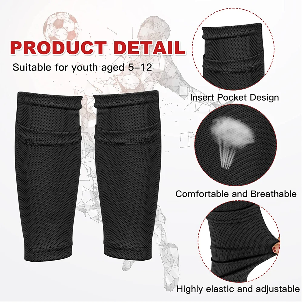 Shin Guard Pads Soccer Shin Guards Calf Compression Sleeves Calf Compression Sleeve 1 Pair Kids Soccer Shin Guard Sock Leg Performance Support Football Compression Calf Sleeves Pocket Holding Shin Pads