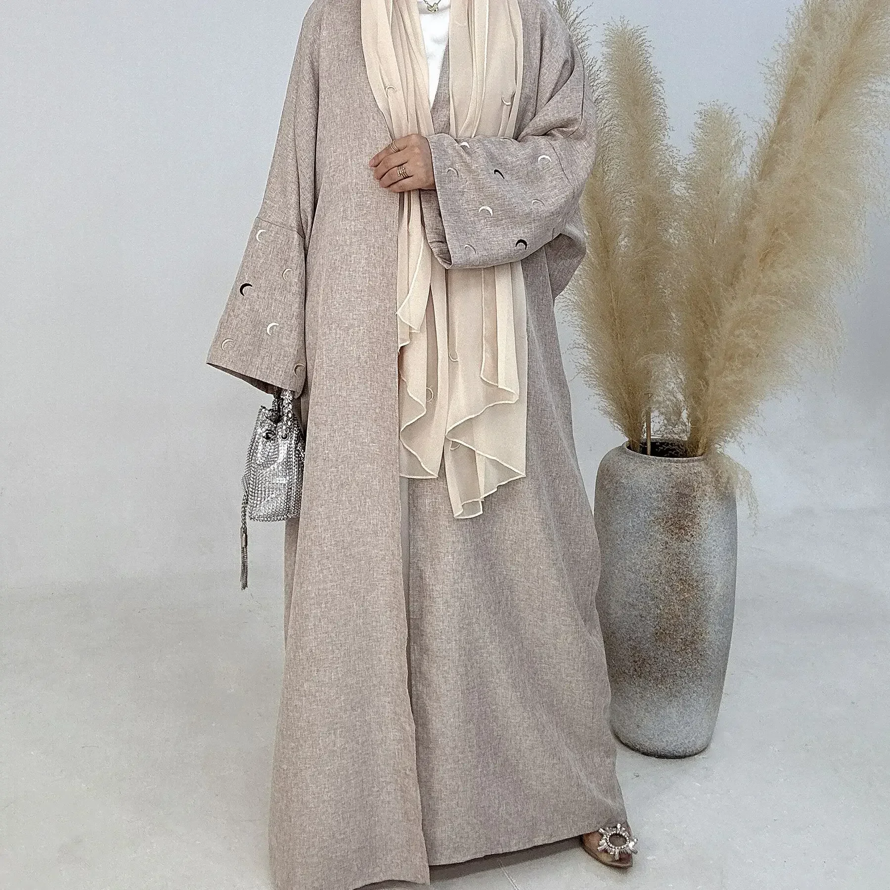 Open Abayas for Women Dubai Plain Black Cotton Linen Abaya Kimono Turkey Muslim Hijab Dress Islamic Outfit Kaftan Femme Musulman