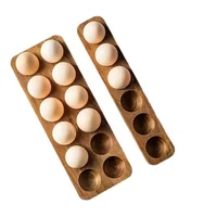 Wooden Egg Tray with Acacia Wood, Japanese Style Egg Storage Container for Fridge and Kitchen Eggs Slot Holder 1
