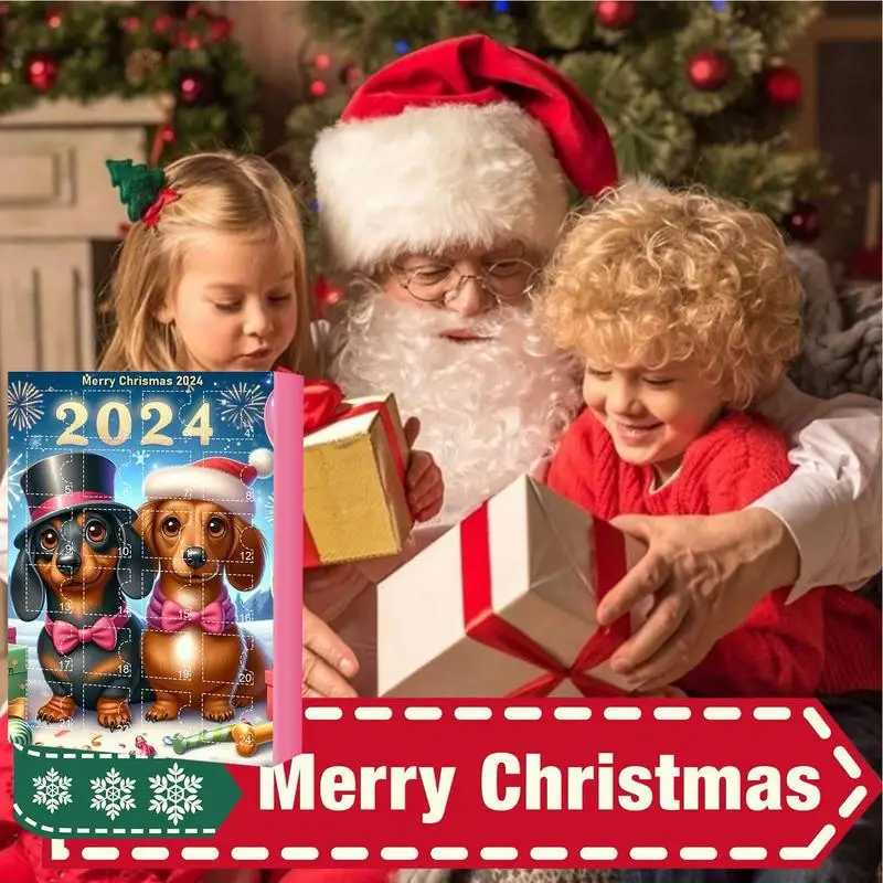 Advent Calendar Dachshunds Christmas Holidays Advent Calendar Collectible Funny Dog Gifts Set 2D Flat Acrylic Pendants
