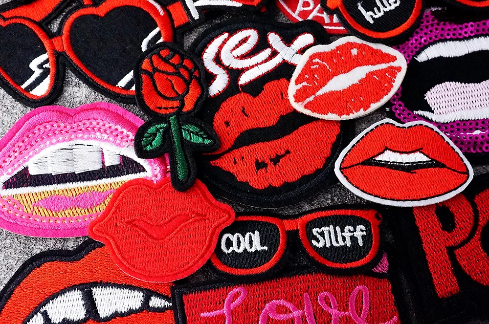 Description Picture 5 of itemRed Mouth Lip Print Patches for Clothing Iron on Patch Embroidery Appliques Decorative Embellishments Repair Personality Fabric