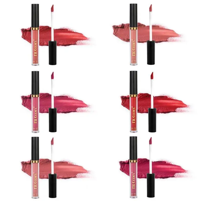 6pcs Matte Lipstick Kit Velvet Sexy Red Lip Tints Nonstick Cup Lip