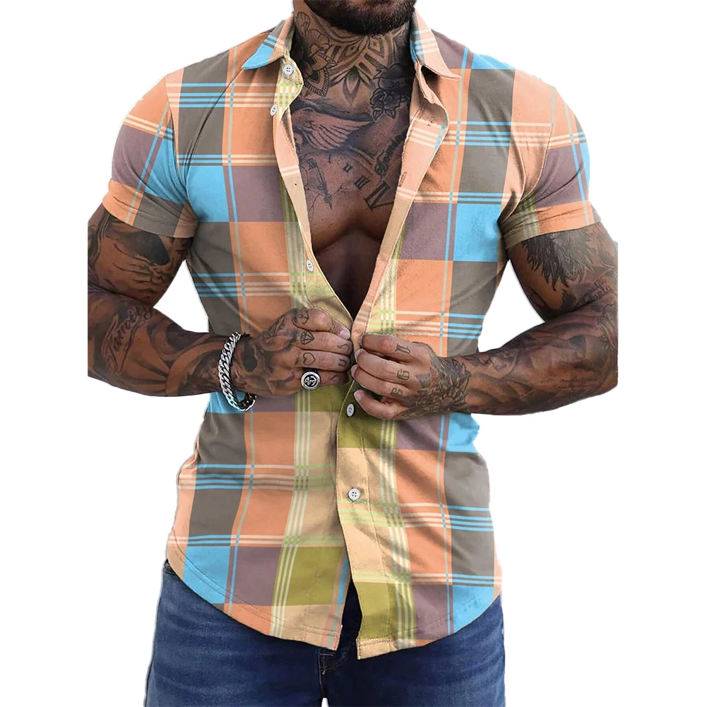 Description Picture 6 of itemShirts Blouse Beach Party Breathable Button Down Casual Collared Plaid Quick-drying Short Sleeve Skin-friendly