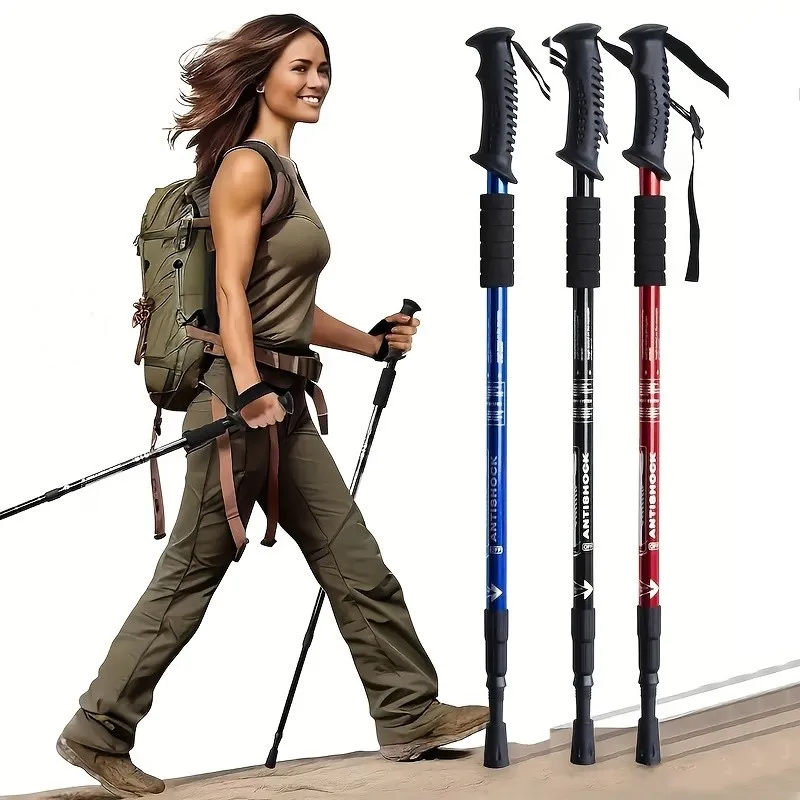 Adjustable Trekking Poles Aluminum Alloy Foldable Ultralight Hiking Pole Suitable For Outdoor Camping Mountaineering Backpacking
