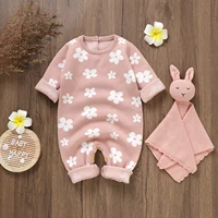 MISOWMNJOY Cute Baby Girl Sweater Romper Fall Winter Knitting Newborn Clothing Flower Long Sleeve Full Length Jumpsuit for Kids