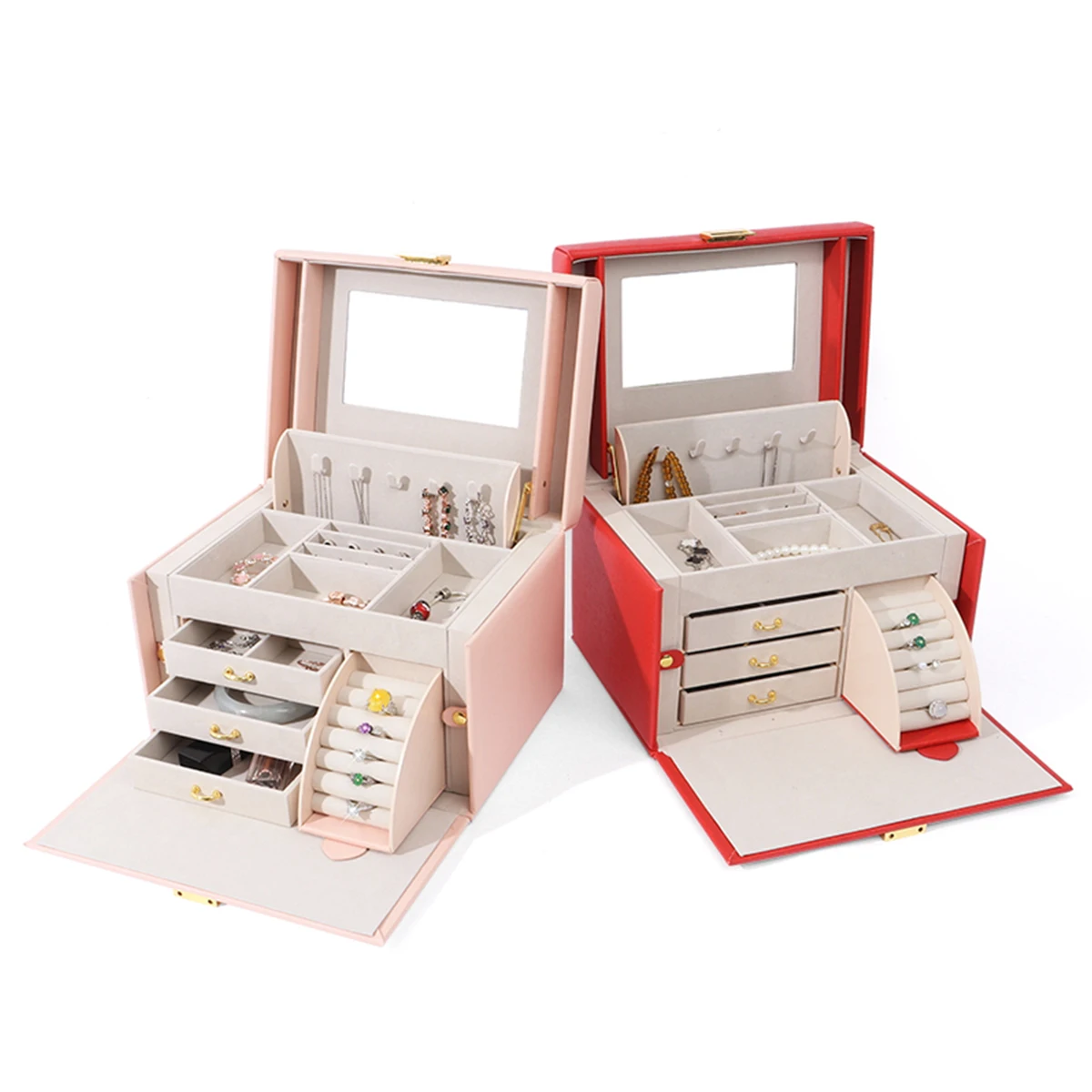TA MINGREN Jewelry Box Carrying Cases Four Layers Of Large Capacity With Mirror Jewelry Store Display Girls Gifts