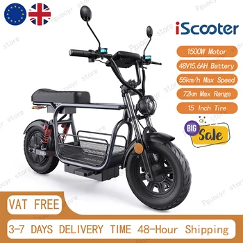 Monopattino Elettrico iScooter DX5, Motore 1500W, Velocità Massima 55km/h, Batteria 48V 15.6Ah, Freni a Disco Idraulici, Pneumatici Tubeless da 15 Pollici