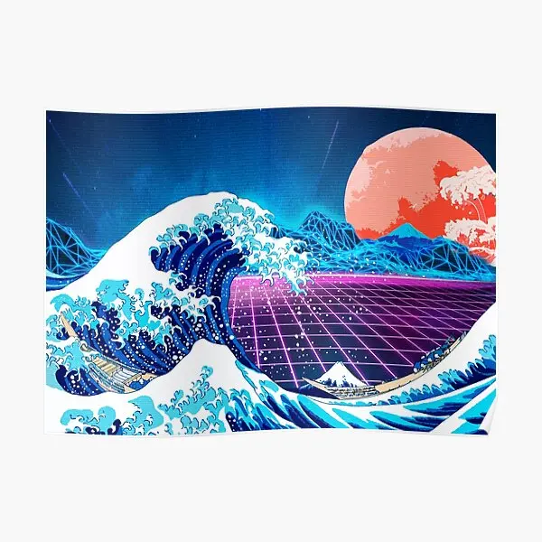 Synthwave Space The Great Wave Off Kana Poster Murale Modern Room Vintage Decor Art Home Wall Picture Decoration No Frame