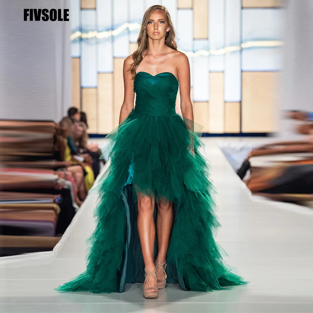 

Fivsole Sweetheart Tulle A-line Prom Dresses 2023 High Low Green Pleat Party Dresses Graduation Evening Dress Vestidos De Noche