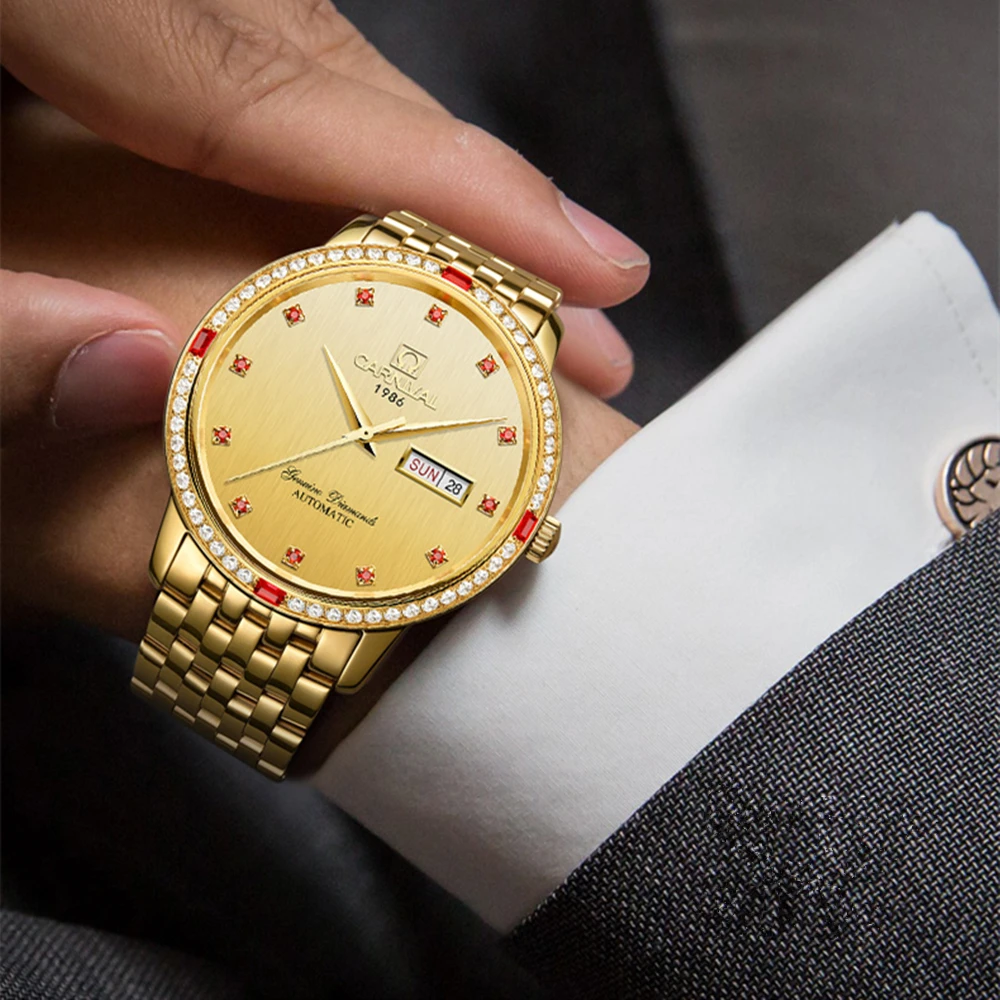 CARNIVAL Top Brand Ruby Time Mens Watches Luxury Business Automatic Mechanical Watch Gold Men Clock Relogios Masculino_voghion.com