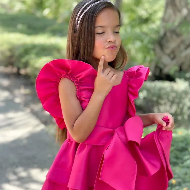 Vestido kawaii rosa arco para bebés, roupa de criança, babados vestidos em  camadas, boutique, moda chique, glamouroso, novo, 2023 - AliExpress